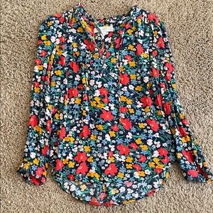 LOFT Multicolor Floral Blouse - Red, Blue, Yellow